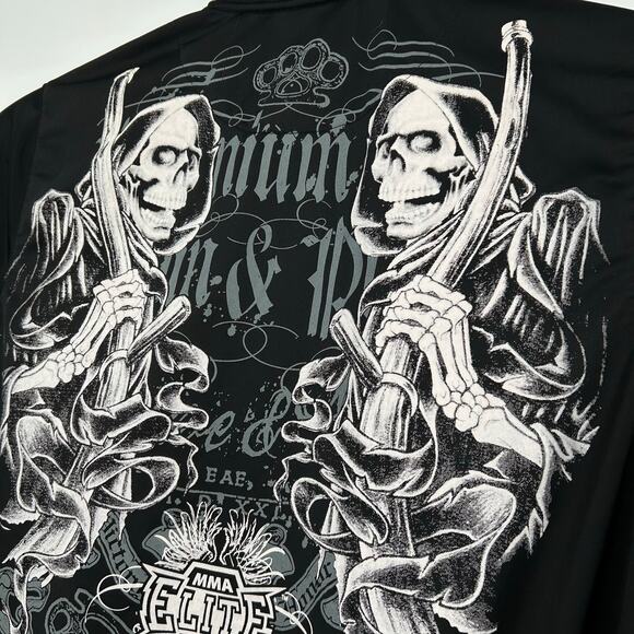 VTG y2k Men's Black White MMA Elite Grim Reaper Skull Full Zip Sweatshirt Sz L - Picture 2 of 8